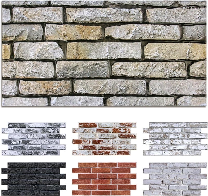 Commomy ألواح حائط ثلاثية الأبعاد بتصميم طوب مزيف - 12 قطعة بحجم 22.8" × 11.8" - رقيقة وخفيفة الوزن من PVC قابلة للإزالة واللصق لتزيين المطبخ وغرفة النوم وغرفة المعيشة وخلفية التلفاز (تغطي 22.48 قدم مربع) - Image 1